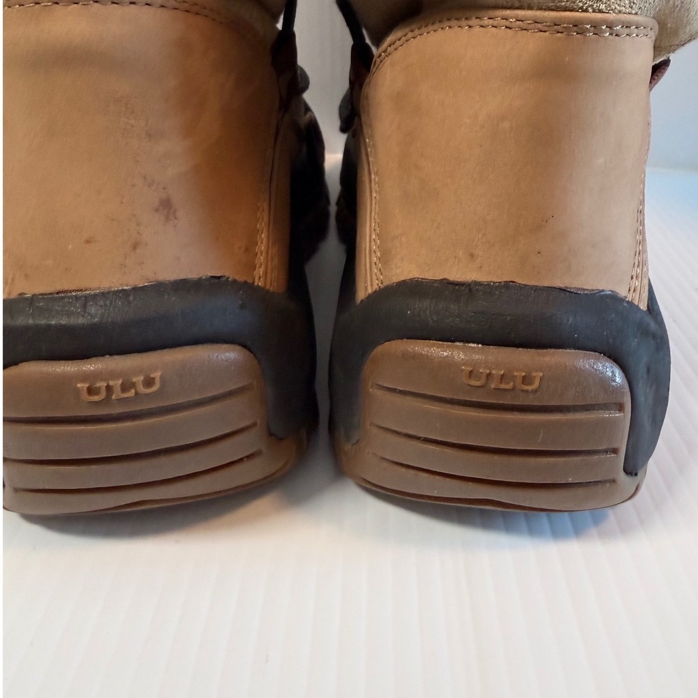 ULU Waterproof Suede Winter Boots Cane Tan Shearling Lace Up Women's Size 7 - Picture 5 of 9